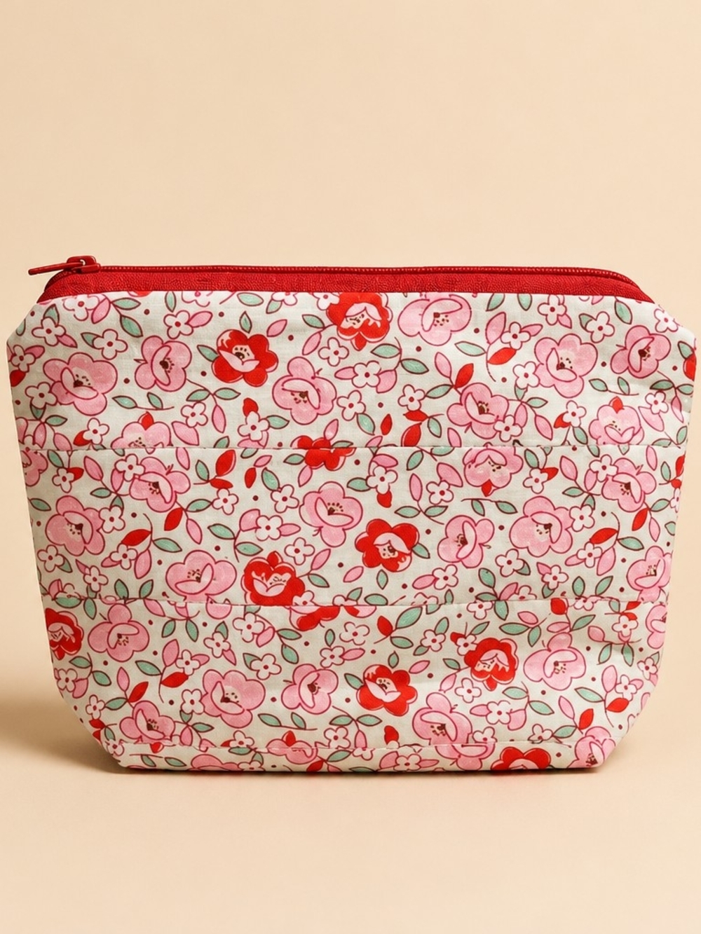 Handmade Floral Zipper Pouch Pink And Red